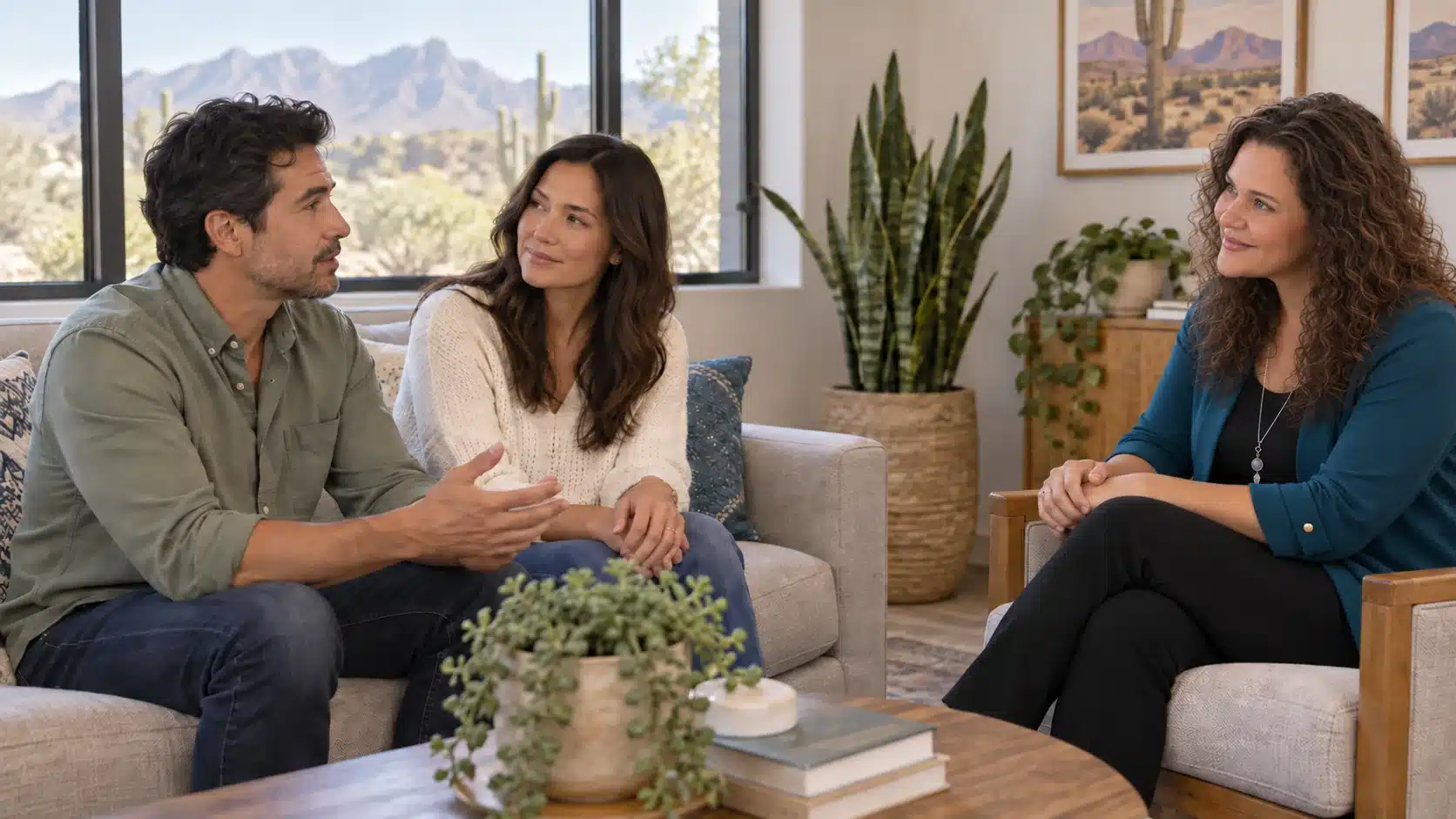 Couples counseling in Tucson: two partners talking with their counselor